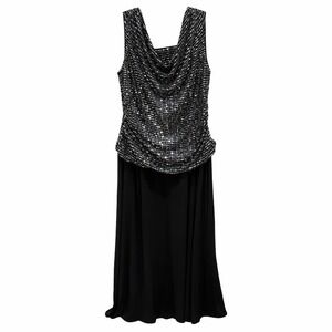 R&M Richards Plus Size Long Gala Gown Cowl Neck Dress Black Metallic Size 22W